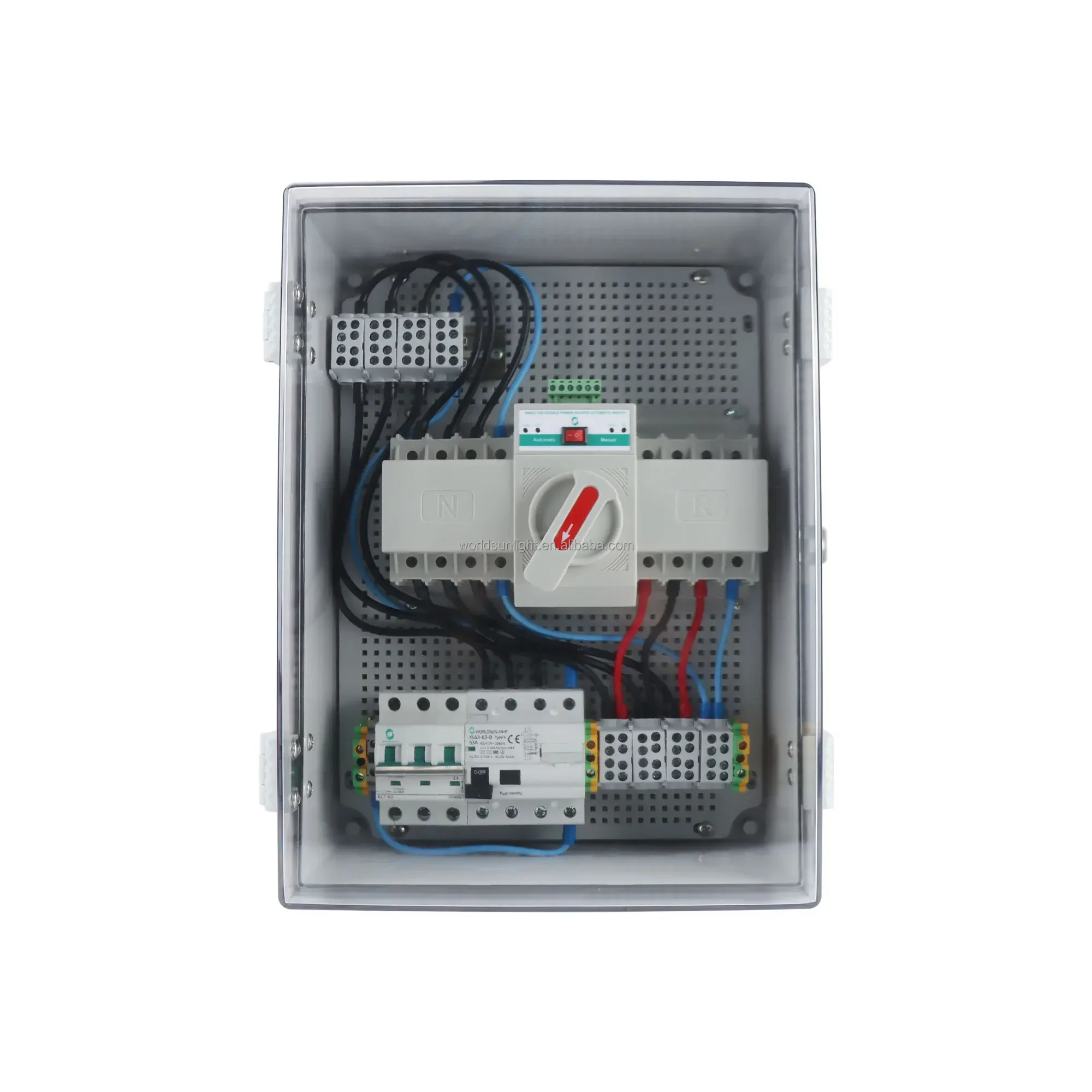 WSDB-PV Series IP65 2 DC 1 AC Solar PV Array Strings Combiner Box مع موصل الطاقة الشمسية وغدة الكابل