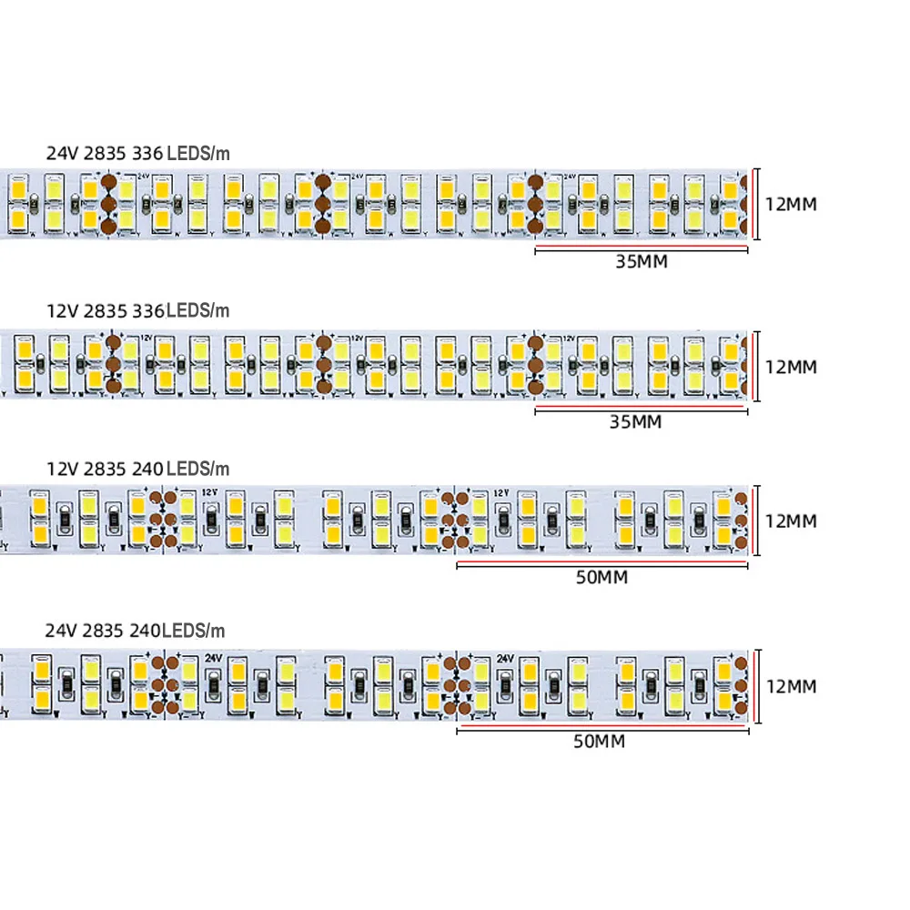 5M 2835 CCT LED Strip Double Row 240LEDs/m 336LEDs/m Dimmable Dual White Flexible Tape Ribbon 12V 24v DC WW CW