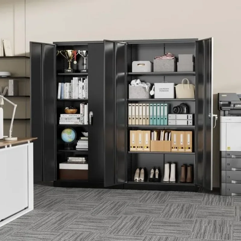 Storage Cabinet, 72” Black Garage Steel Locking Cabinet with Doors and 4 Adjustable Shelves, Tall Lockable File &Tool Cabinet