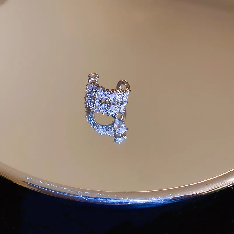 Double Layer C-Shaped Crystal Zircon Cuff Earrings Rhinestone No Piercing Water Droplet Clip Earring Simple Luxury Ear Clip