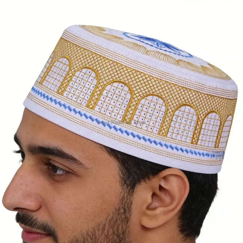  Stylish Embroidered Islamic Hat Practical Polyester Headwear Suitable For