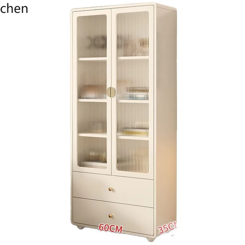 HT Solid Wood Bookcase Dustproof Glass Door Cream Style Bookshelf Floor-standing Combination Cabinet Student Storage Cabinet - view 5