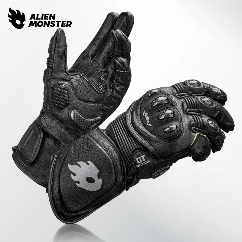 Alien Monster Carbon Fiber Gloves For Motorcycle Riding Same Seaso Breathable Motorcycle Rider Genuine Leather Anti Drop Unisex