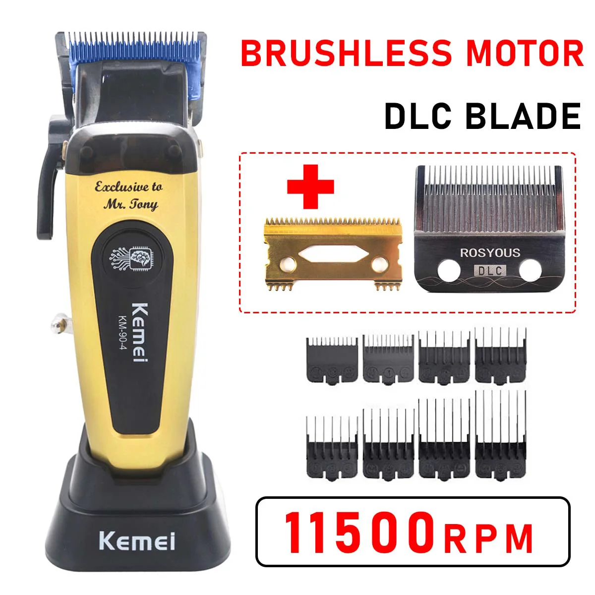 kemei km 90 4 Professional Hair Clipper for Men 11500RPM 10W Brushless Motor DLC Blade Base Charger Haircut Machine Hair Trimmer