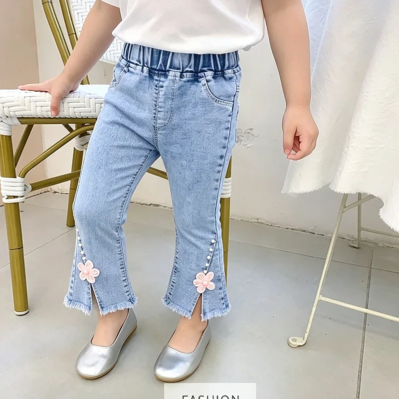 Kids' Pants and Jeans 1-5T Kids Clothes Girls Sweet Flower Jeans for Children Autumn Thin Girls Denim Blue Pants