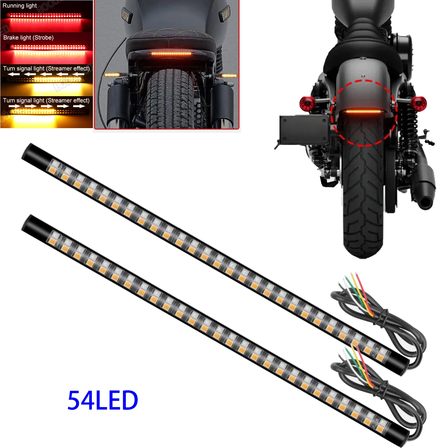 

Motorcycle LED tai llight strip dual color LED turn signal light, waterproof LED light strip suitable for motorcycle ATV 2PCS.