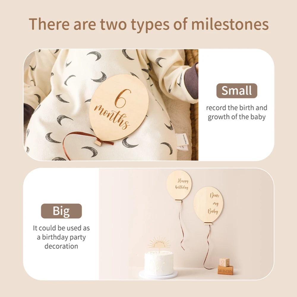 Baby Ballon Milestone Anzahl Monatliche Memorial Monat Karte Neugeborenen Baby Holz Gravierte Alter Fotografie Zubehör Birthing Geschenk – Detail 2