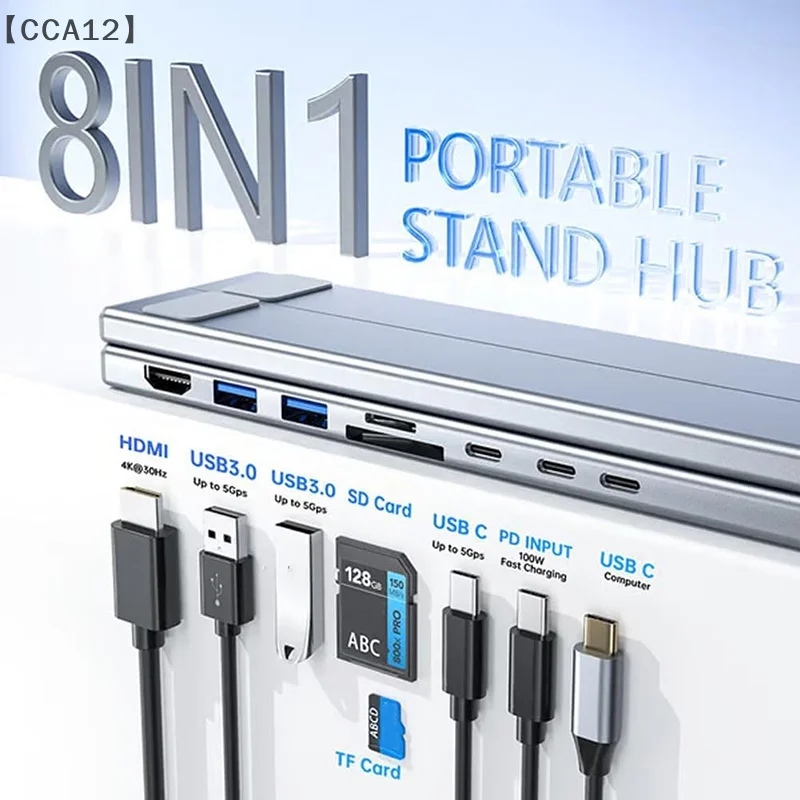 [cca12]-8-in-1-usb-c-ラップトップスタンド-ドッキングステーション付き-ユニバーサル-usb-c-ドック-タブレットスタンド-折りたたみ式-type-c-ハブ-アダプター-プラグプレイ