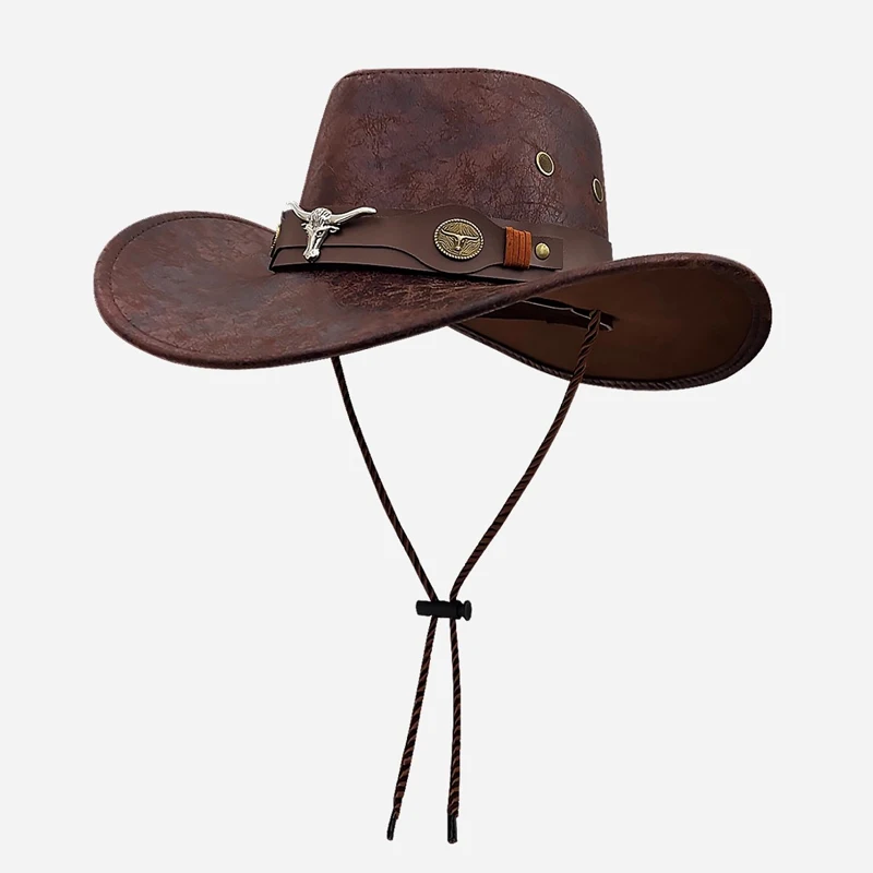 

Faux Leather Western Cowboy Hats For Women Men Vintage Gentleman Cowgirl Jazz hat Holidays Party Cosplay Hat