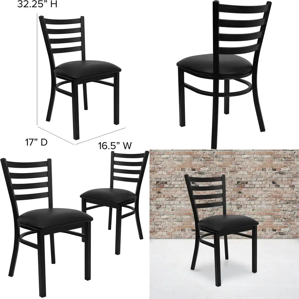 

Commercial Ladder Back Metal Dining Chairs with Padded Seats, Set of 2, Black