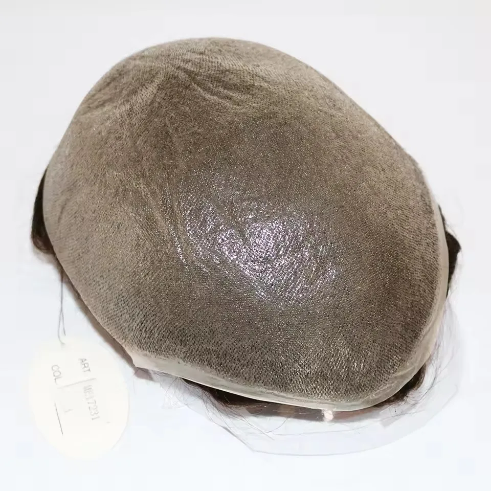 1B80 أبيض أسود رمادي غير مرئي طبيعي 80% كثافة خط شعر طبيعي فائق 0.02 مللي متر شعر بشري أشقر رقيق للغاية نظام شعر مستعار للرجال