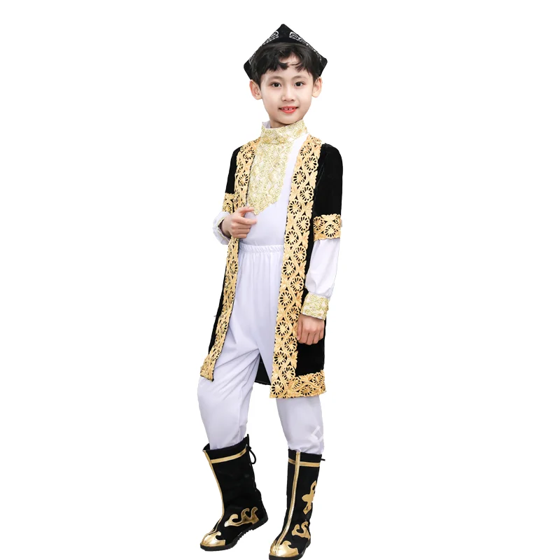 Traje de performance de dança xinjiang infantil, mãos inspiradas em 56 minoriais étnicas, saia grande de dança uigur