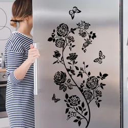 30*60cm Plant Black Flower Butterfly Wall Sticker Living Room Bedroom Fridge Kitchen Restaurant Decorative Mural Wall Sticker