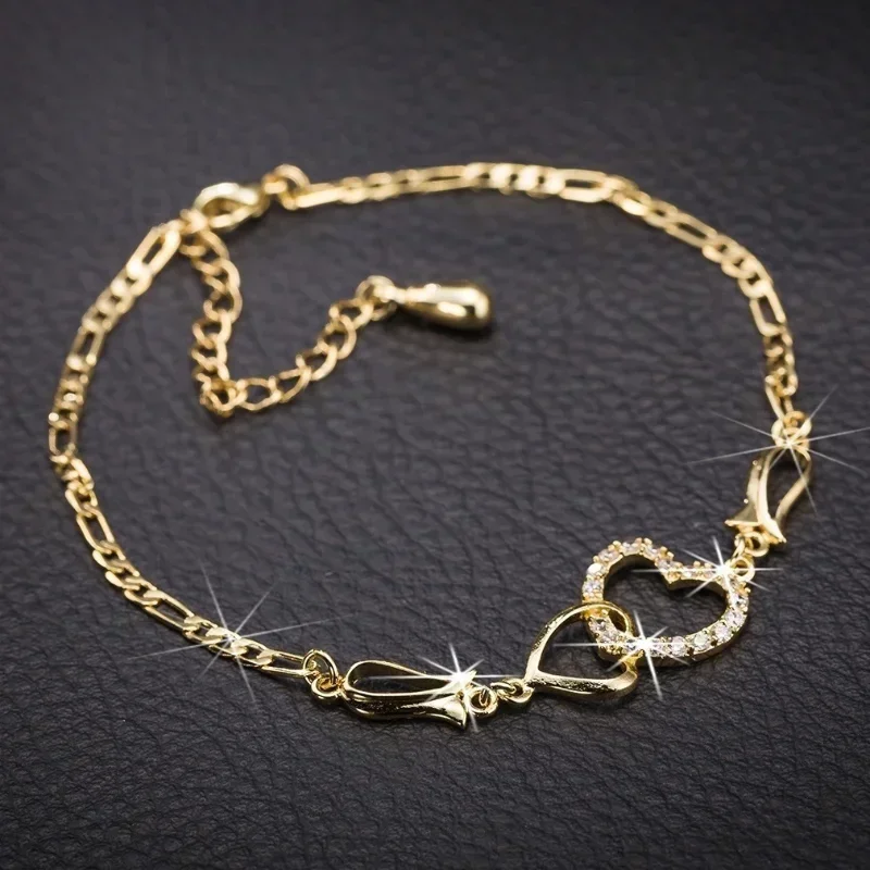 

Classic Stainless Steel Chain Double Heart Love Anklet Bracelet Fashion Trendy Charm Bracelets Women Fashion Party Jewelry Gift