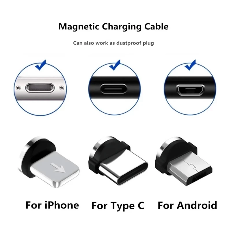 1/5 pz punte magnetiche universali per cavo magnetico rotondo tipo C Micro USB magnete parti di ricambio adattatore per presa di polvere del telefono cellulare