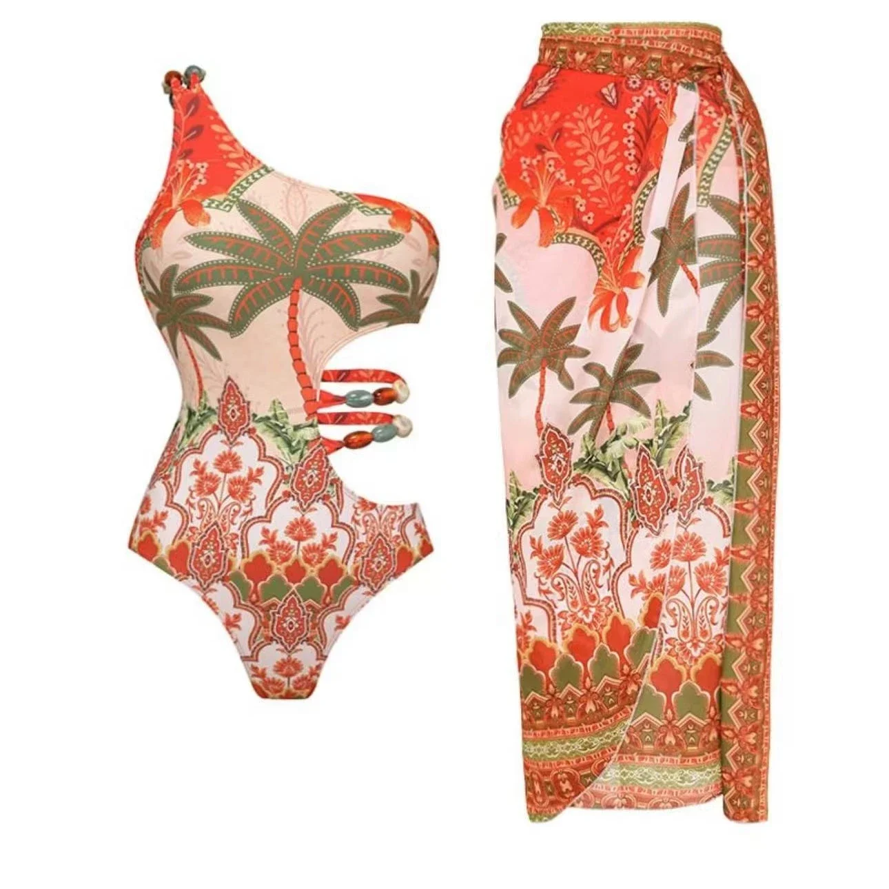 

Women's Coconut Print One-Piece Swimsuit 2025 New Sexy Backless Single Shoulder Beach Bikini Suit Female Monokini Bathing Suit