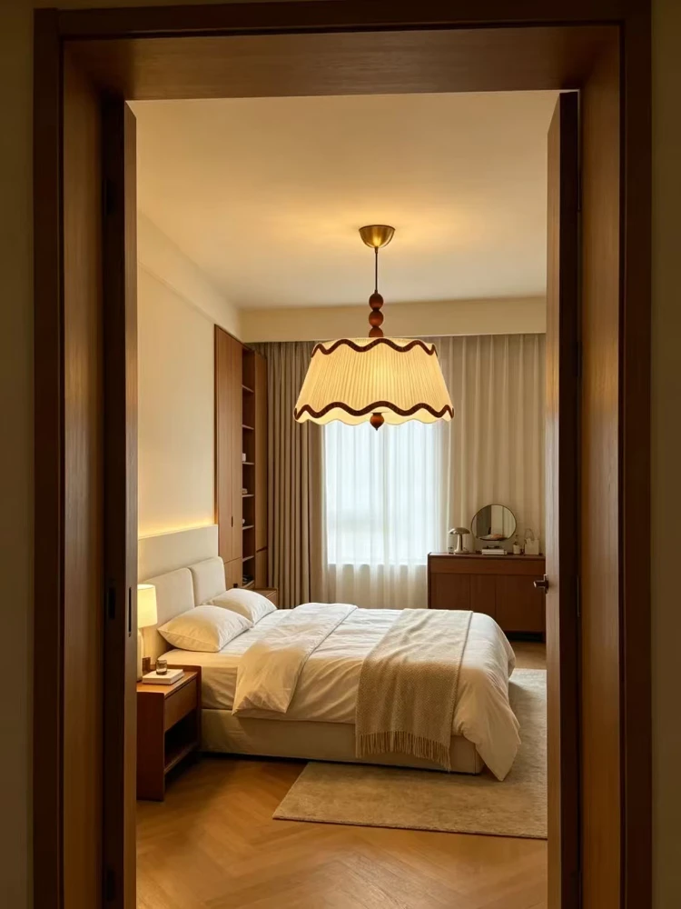 French antique style retro bedroom pendant light pleated fabric light study living room handmade lighting fixture