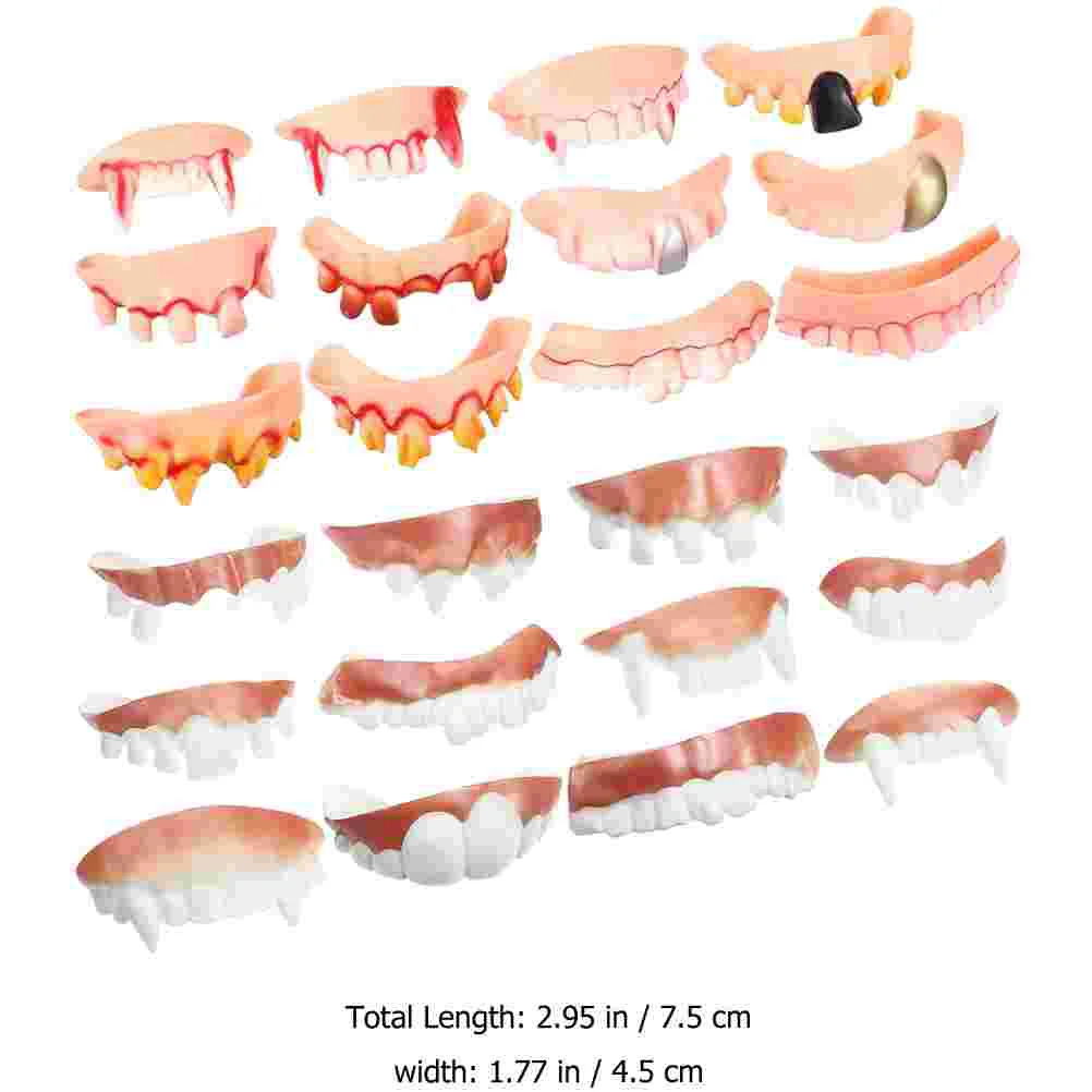 24 ชิ้นฮาโลวีนฟันปลอมปลอม Fangs Carnival ปลอมแวมไพร์ฟันของเล่นเด็กคอสเพลย์ Props เครื่องแต่งกายน่าเกลียดน่ากลัวสําหรับเด็ก