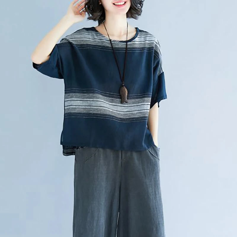 

Fashion Loose Asymmetrical Batwing Sleeve Striped Blouses Women Clothing 2024 Summer New Oversized Casual Tops Irregular Shirts