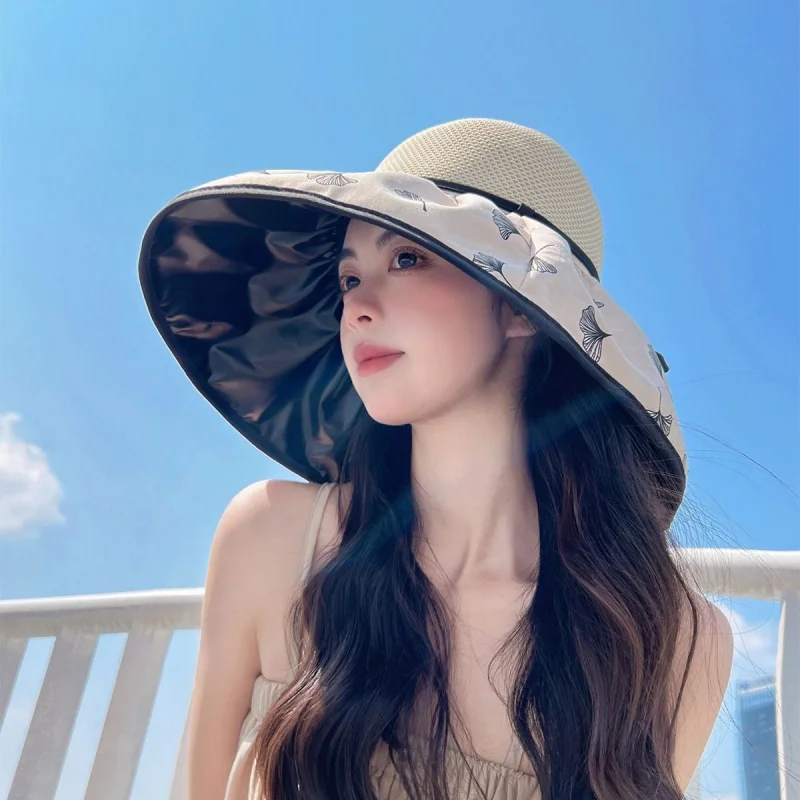 

Custom. [Store Hot Sale] Hat Women's Summer New Women's Hat Korean Style Big Brim Fisherman Hat Bow Vinyl Protective