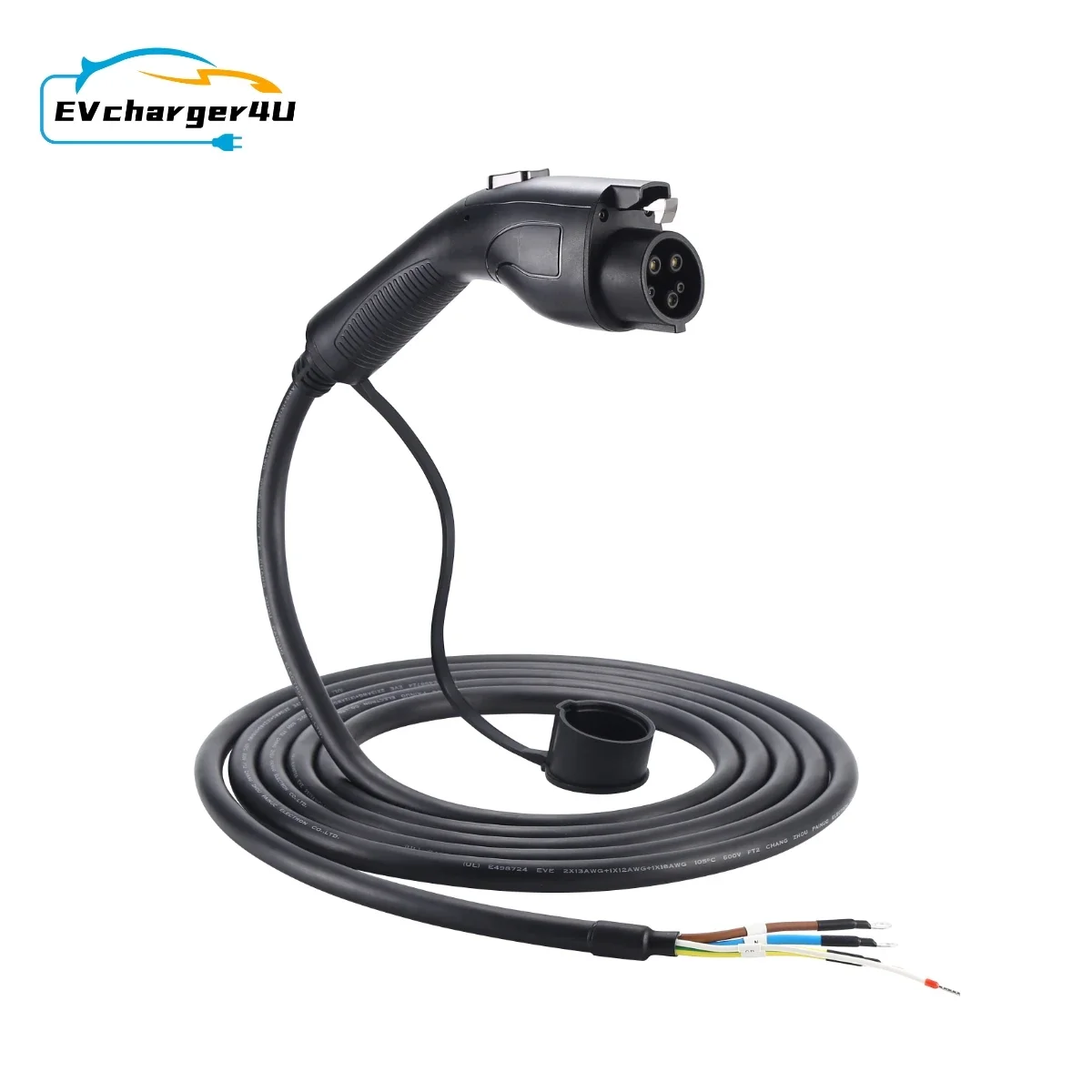 EVcharger4U 1 fase 16A 32A 40A 48A tipo 1 Cable de carga EV SAE J1772 hembra para abrir Cable para estación de carga de vehículo eléctrico