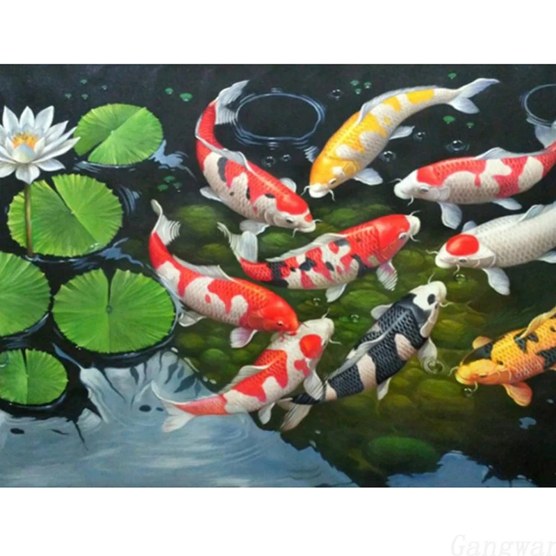 5D DIY Art Diamond Painting Round Full Diamond Koi Cross Stitch Kits Embroidery Home Decors