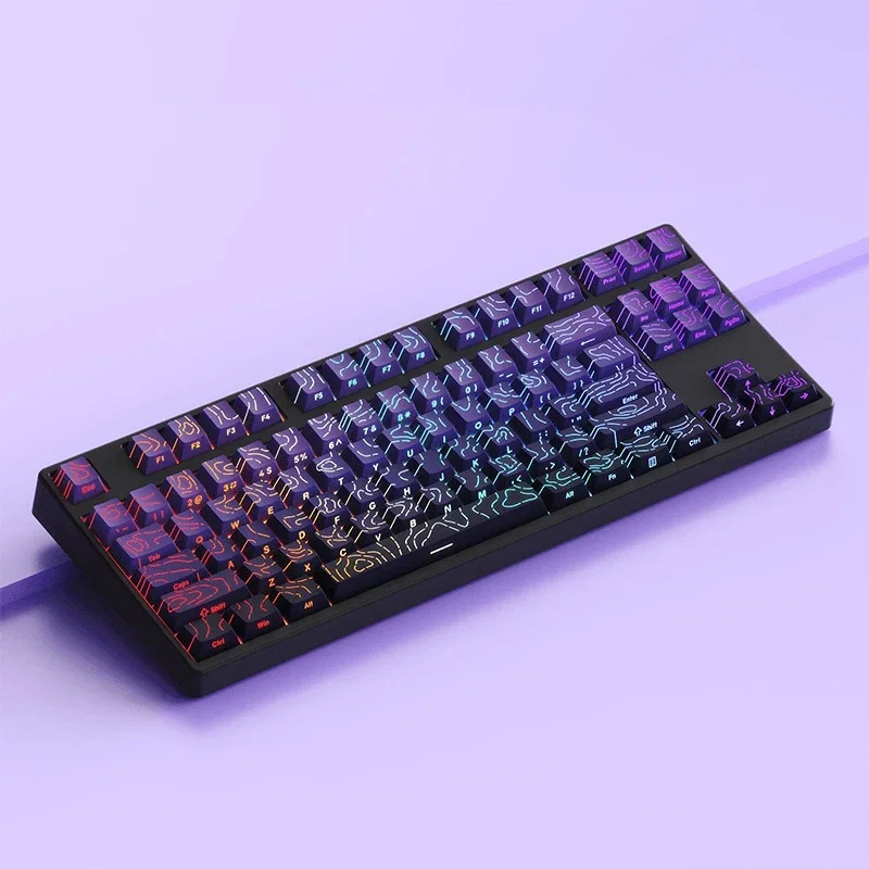 Neue lila Topographic 4.0 PBT Double Shot Tastenkappen, seitlicher Druck, RGB-hintergrundbeleuchtete Tastenkappen, Kirschprofil für MX Switches Gaming-Tastatur