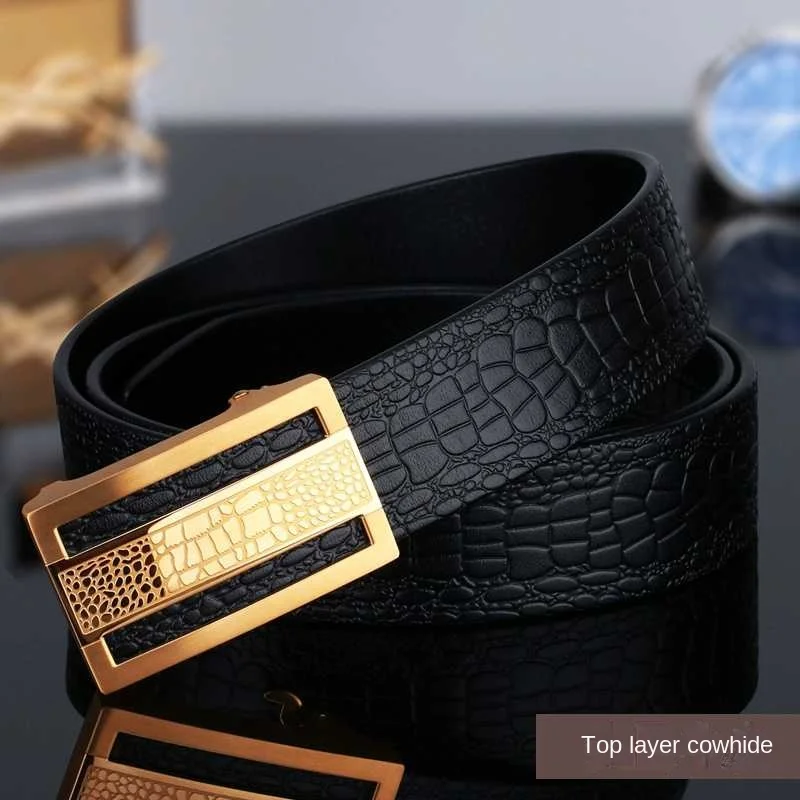 Genuine Cow Leather Automatic Belt For Men Formal Automatic Buckle Belt Genuine Leather Mens business Strap