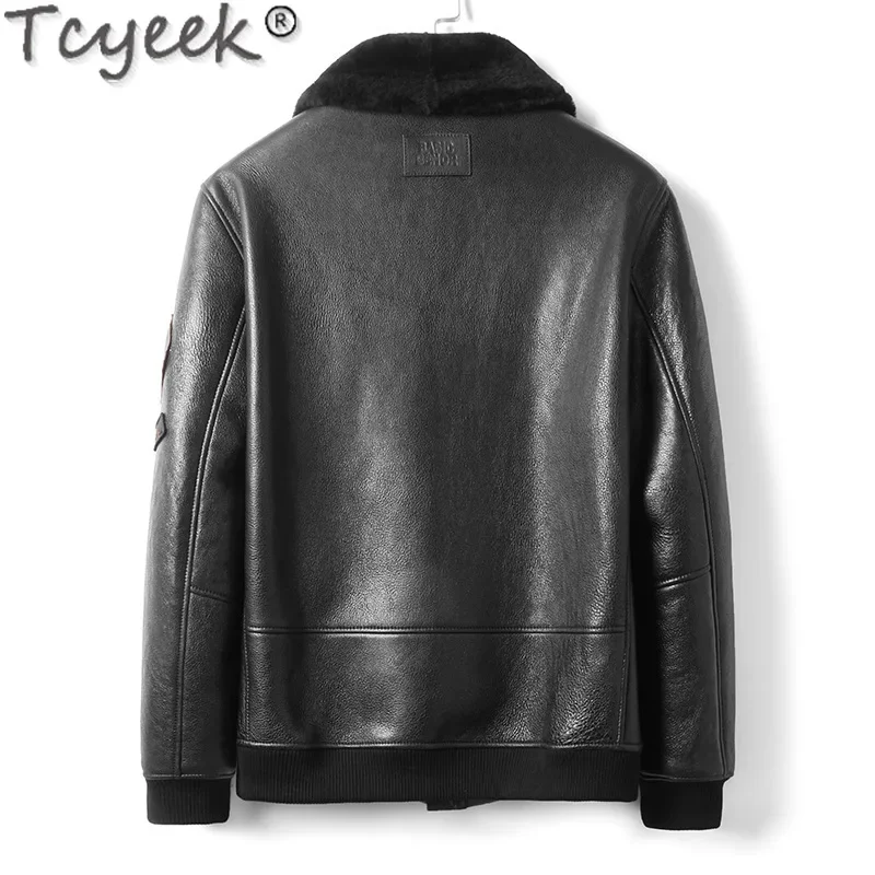 Tcyeek Genuine Leather Man Jackets Warm Real Fur Coat Natural Sheepskin Fur Mens Coats Winter Clothes Motocycle Jacket Slim Fit