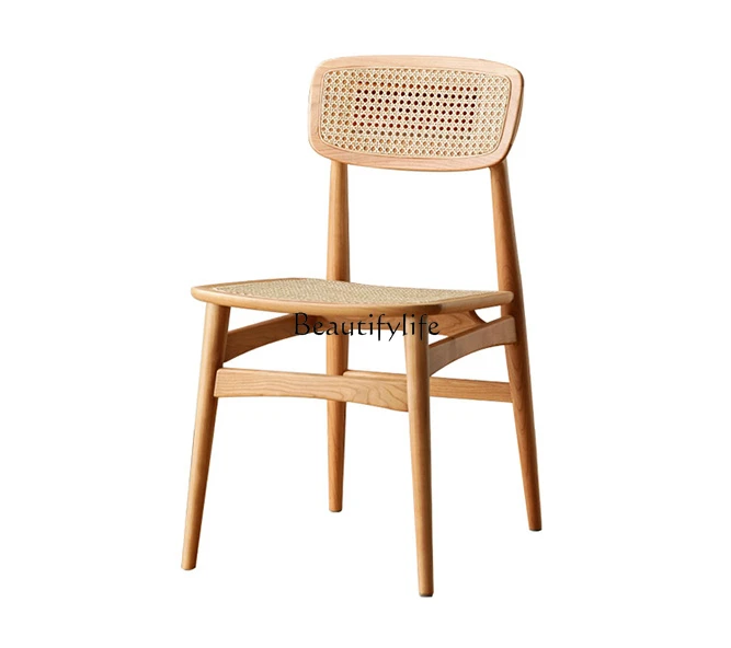 

Nordic Cherrywood Dining Chair Rattan Backrest Study Office Solid Wood Computer Chair