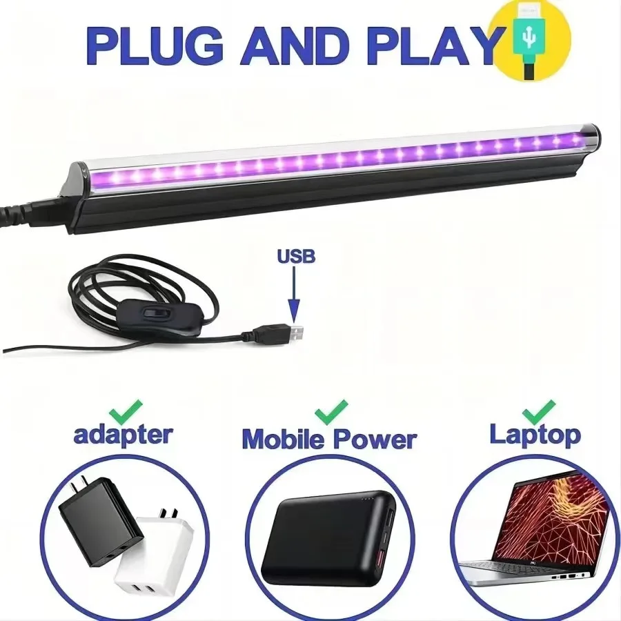 LED USB UV 젤 경화 조명 T5 4W UVA 블랙 야간 램프, 형광 재료 페인트 아트워크, 할로윈 클럽 파티 디스코