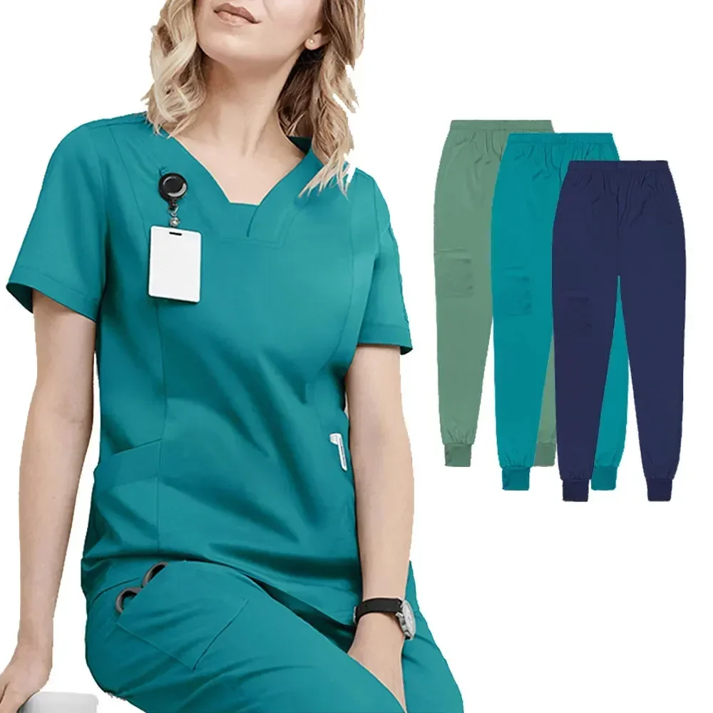 بدلة جراحية بقصة ضيقة زي طبيب ممرضة لصالونات التجميل ومستشفى الأسنان زي العمل لغسل اليدين ملابس العمل الطبية