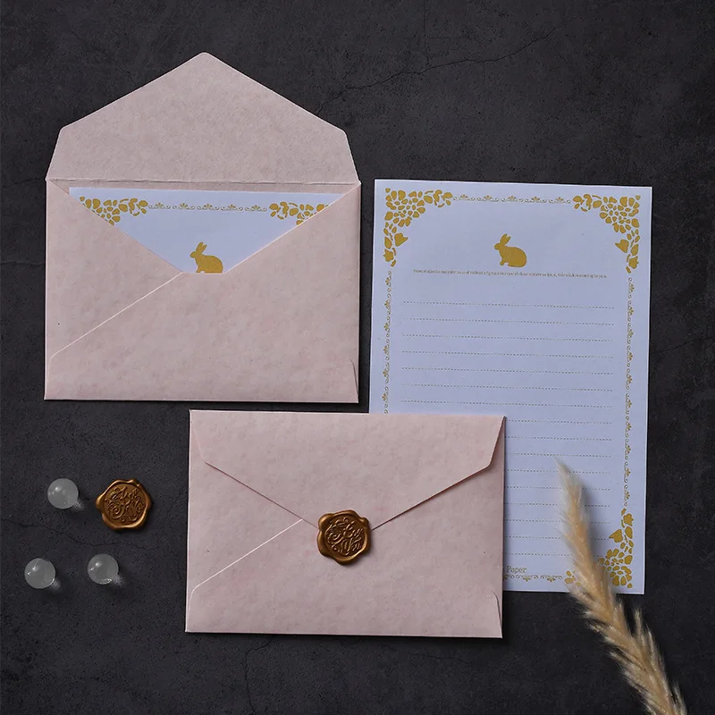 Ins Aesthetic Pink Stationery Kit, Rabbit Print Envelopes, Letter Sheets & Wax Seal for Mother’s Day, Birthday Cards & Love Lett