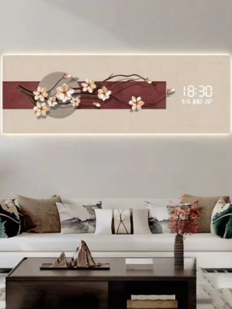 

New Chinese style living room clock, wall clock, electronic clock, wall mounted high-end LED wall light 2025 new model