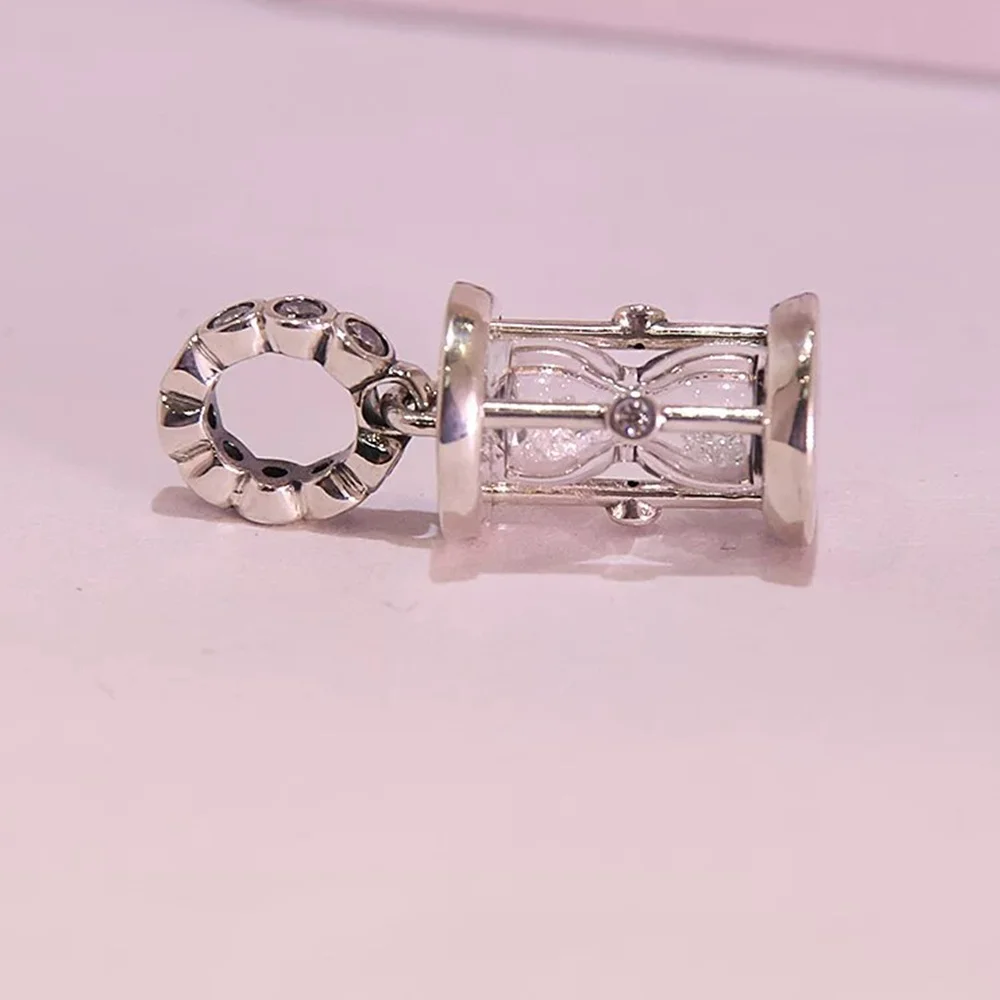 Silver Cz Hourglass Charm for European Bracelets and Keychains