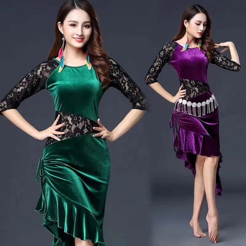 

Belly Dance Workout Suit Slim Suit Beginner Lace Sexy Dress Velvet Dress Autumn Winter Women