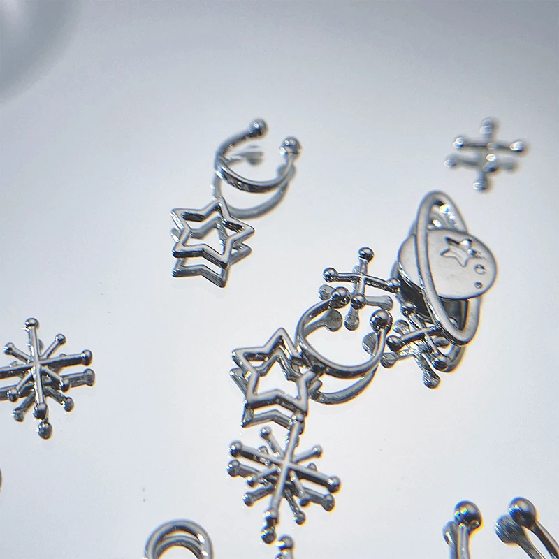 金属製の幾何学的なマニキュア装飾,シルバーカラー,合金マニキュア装飾,DIYアクセサリー,パンクファッション,10個