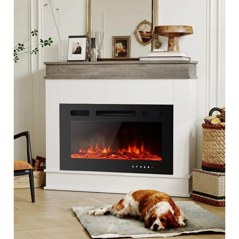 Electric Fireplace Inserts Freestanding Heater for The Living Room Floating Fireplace with 12 LED Colors with Logset and Stones