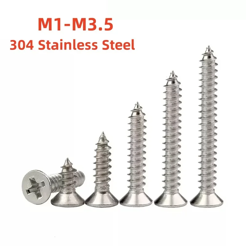 304 Stainless Steel Countersunk Head Tapping Screws M1-M3.5 Cross Recessed Countersunk Self-tapping Screw