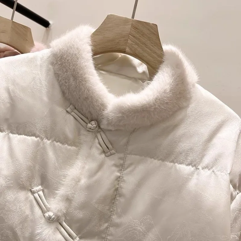 冬ファッション 暖かい ホワイトダックダウンライナー ミンクダウン スプライシング ダウンジャケット 気質 セレブリティ 新中華風ジャケット