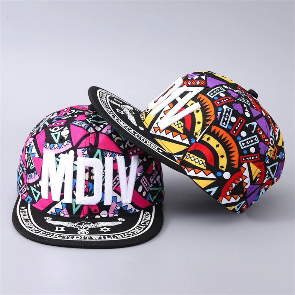 Floral Hip-hop Baseball Cap Boys Girls Embroidered Letters Flat Brim Sunshade Cap Street Hats For Parent-child