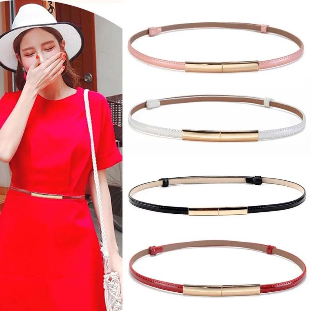 

Simple Adjustable Patent Leather Belt Versatile Solid Color Thin Buckle Belt Clothes Accessories Durable Women Waistband Lady