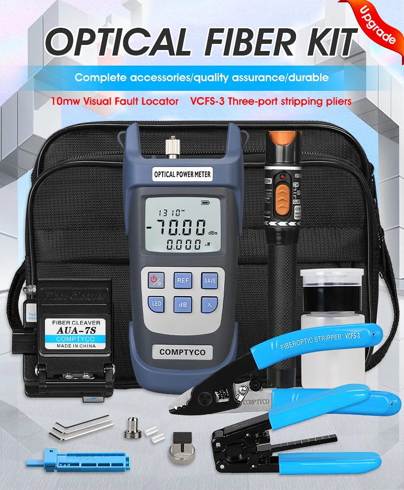 COMPTYCO FTTH Fiber Optic Tool Kit with Fiber Fibra Optica Power Meter and 10mW Visual Fault Locator AUA-7S FTTH tool