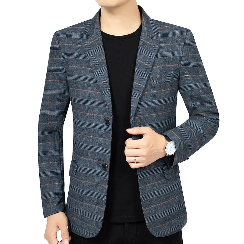 New Fashion Men Plaid Blazers Jackets Man Business Casual Suits Coats High Quality Male Slim Fit Blazers Jackets Coats 4XL