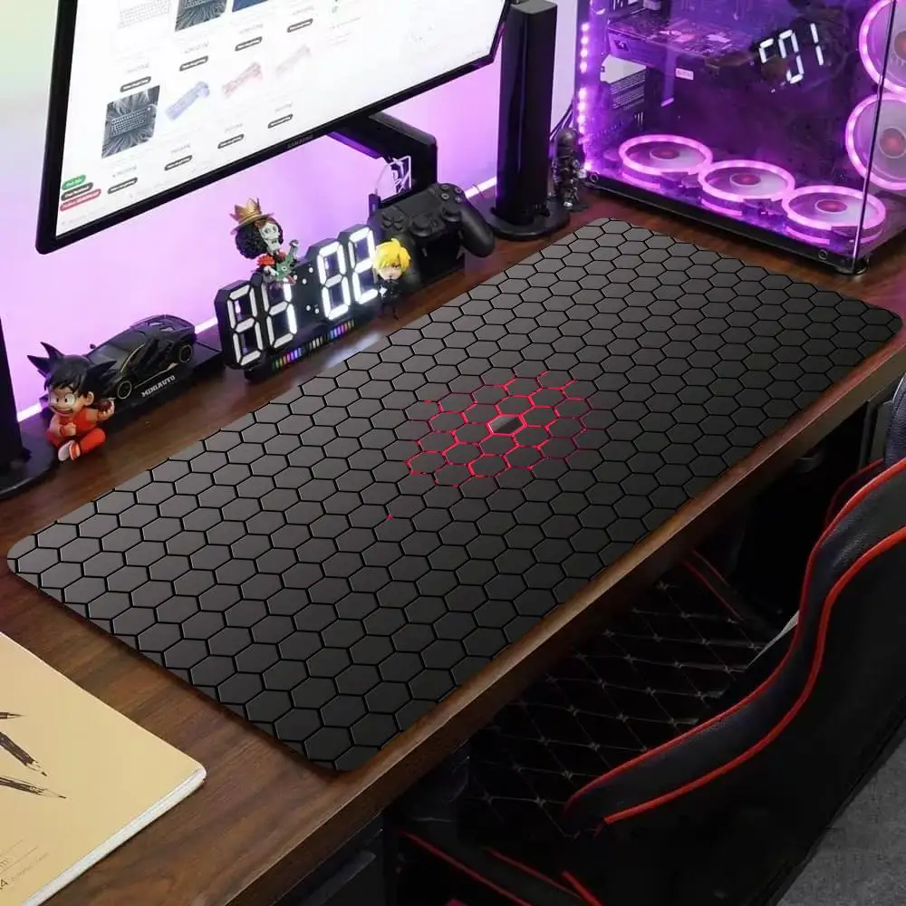 

Neon Hexagon Design Mouse Pad Large Computer Office Game Table Mat XXL Rubber Anti-slip Gaming Keyboard Mousepad Long Desk Pads