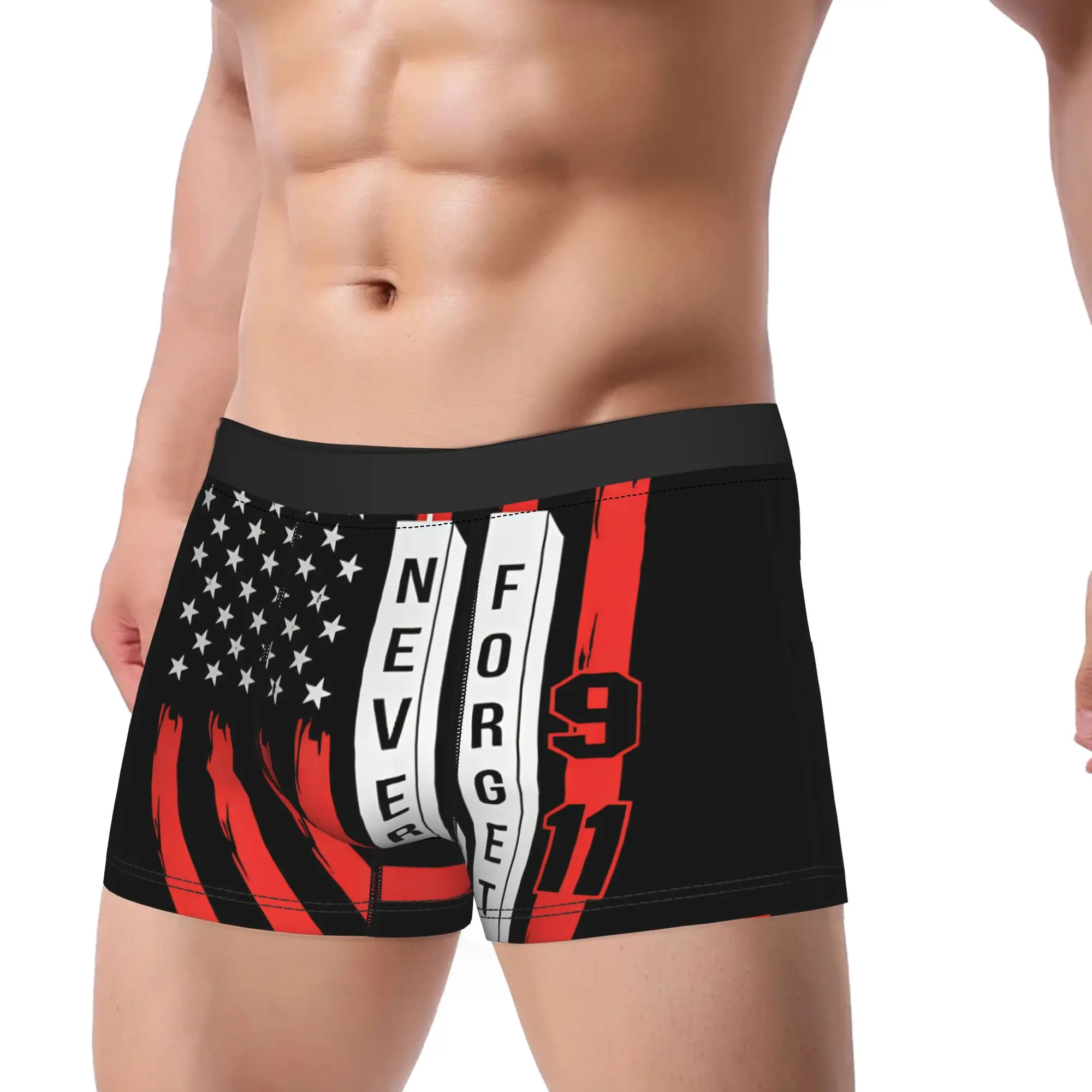 Brush Stroke Flag Vertical Never Forget 911 Art Underwear Men Underpants Customs Breathable Trunk Boxer Brief Plus Size 2XL