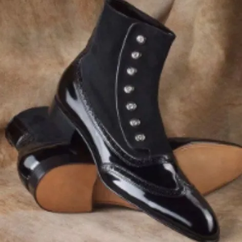 حذاء تشيلسي من الجلد السويدي للرجال بتفاصيل زر جانبي وكعب منخفض تصميم مصقول لأزياء الخريف الرسمية الأنيقة #3