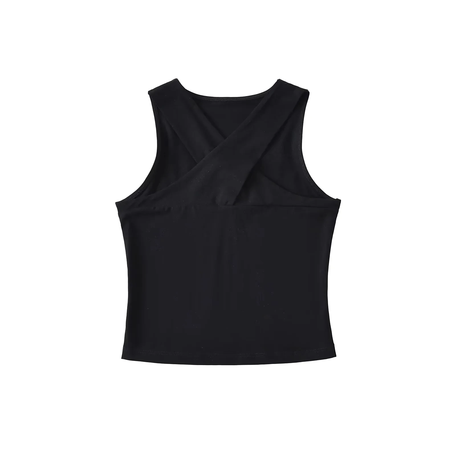 توب نسائي صيفي أمريكي الطراز بدون أكمام وياقة على شكل V متقاطعة، قميص أساسي نحيف بلون موحد مناسب للعمل #1