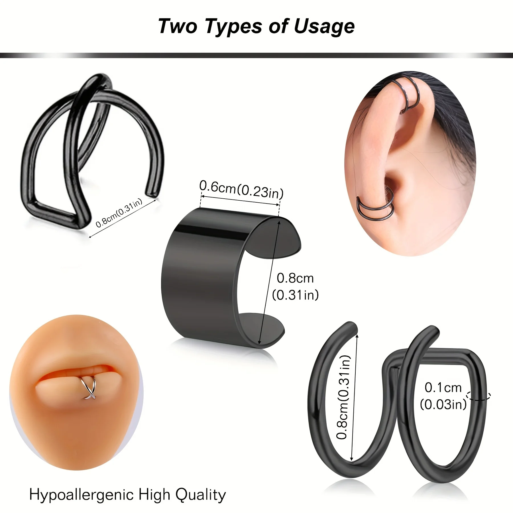 3pcs/set Punk Fashion Stainless Steel Ear Cuffs Helix Cartilage Clip on Wrap Non-Piercing Adjustable Earrings for Women Men Gift