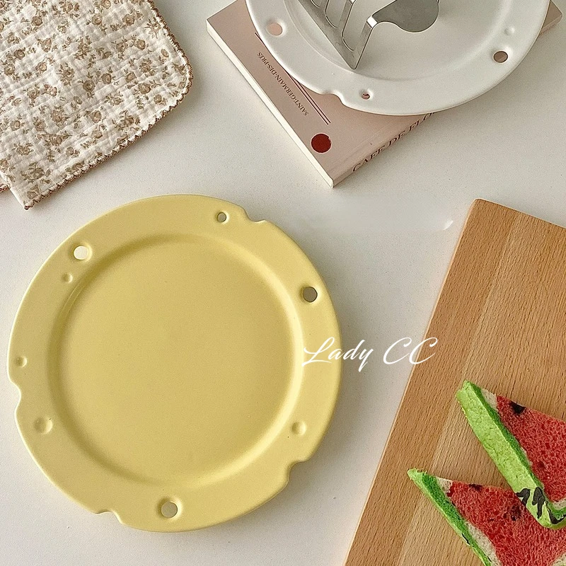 

LadyCC Matte Plate Ceramic Cheese Plate Breakfast Plate Dessert Plate Milky Yellow Lovely Texture